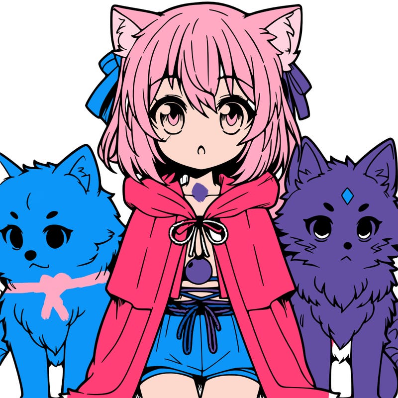 anime little girl with wolfs