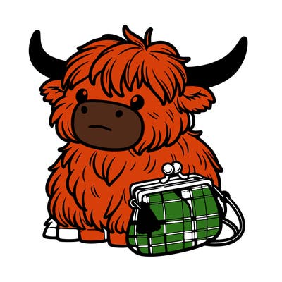 highland cow in a purse