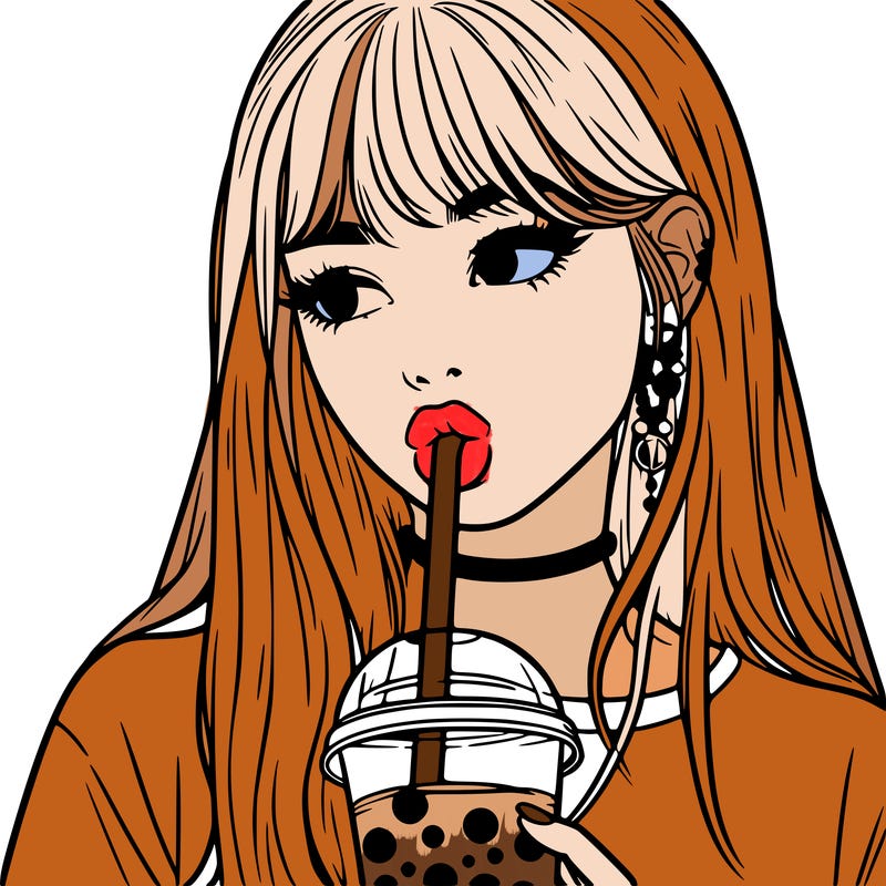 aesthetic realistic girl drinking boba