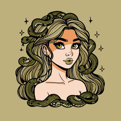 realistic girl with snakes as hair