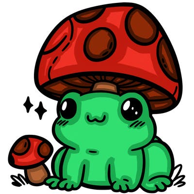 a cute frog with a mushroom hat