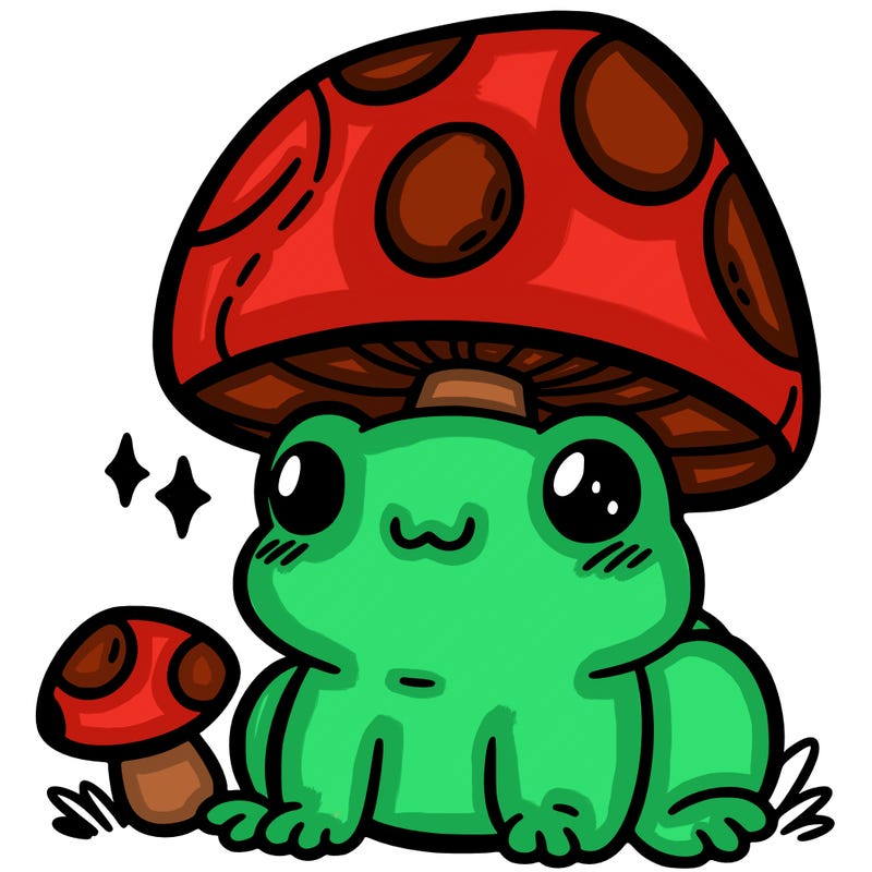a cute frog with a mushroom hat