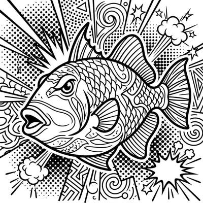 Experience the thrill of the deep sea with a vibrant Pop Art twist! This detailed triggerfish coloring page is packed with dynamic comic-style elements, ready for your most imaginative color palette.