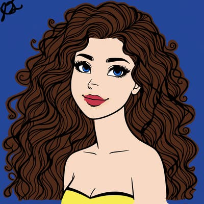 woman with curly  long hair realistic