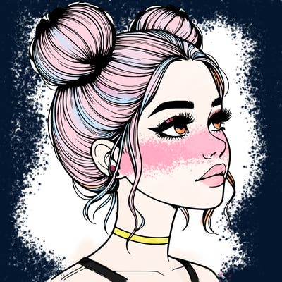realistic girl with buns on the top of her head
