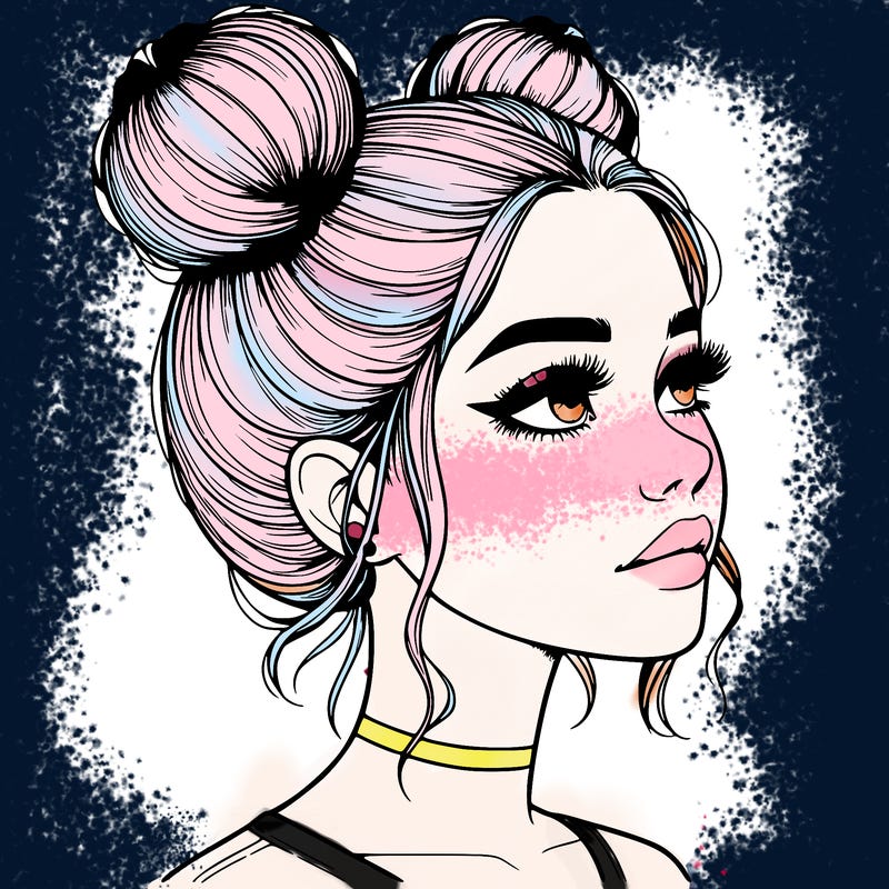 realistic girl with buns on the top of her head