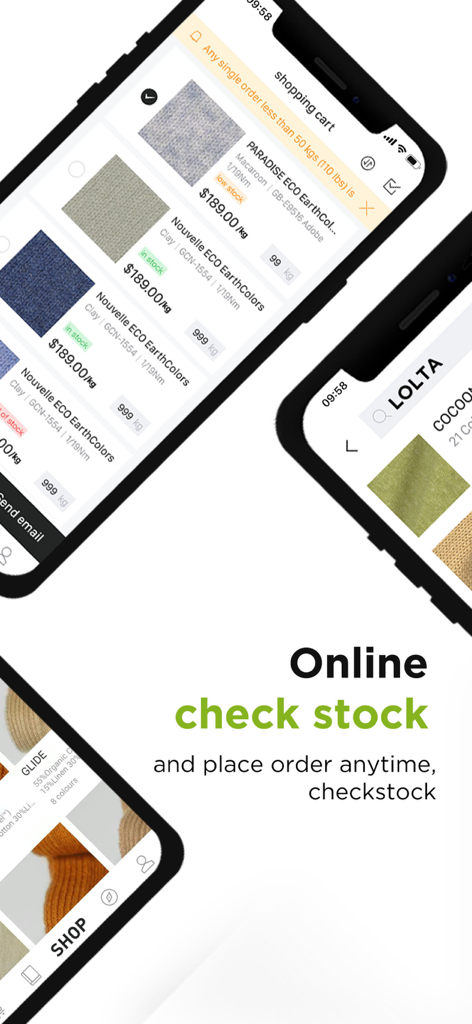 UPW - Interface de l'application mobile UPW montrant l'inventaire des fils et les fonctionnalités de vérification des stocks en temps réel pour les professionnels du textile.