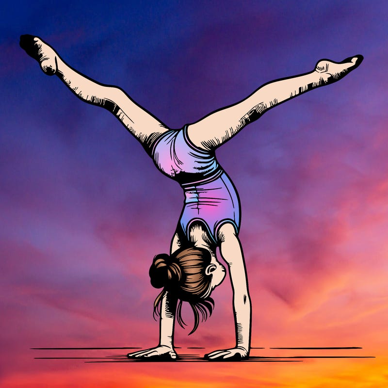 realistic gymnastic hand stand girl in four splits