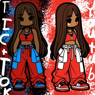 girl in baggy pants crop top and long hair