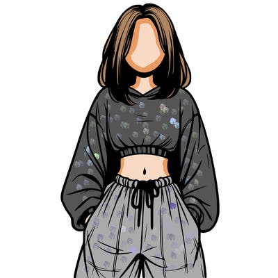 realistic girl faceless with baggy pants and a crop top
