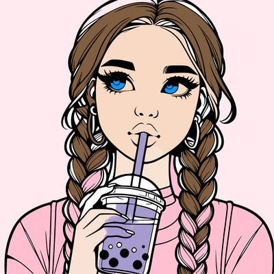 realistic girl with braided hair drinking boba
