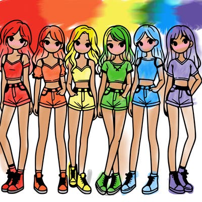 a group of girls wearing crop tops and shorts