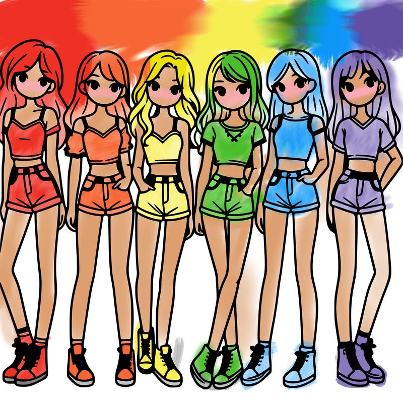 a group of girls wearing crop tops and shorts