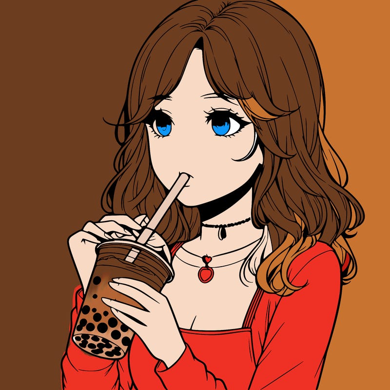 realistic girl drinking boba tea