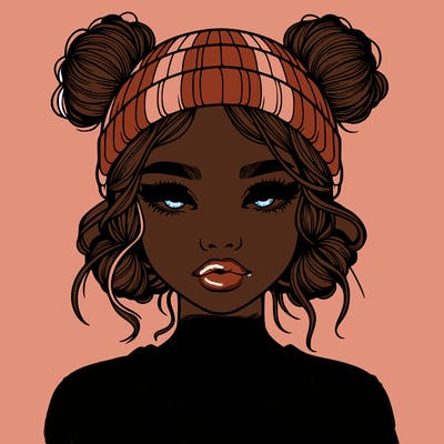 realistic girl with buns in her hair with a beanie on