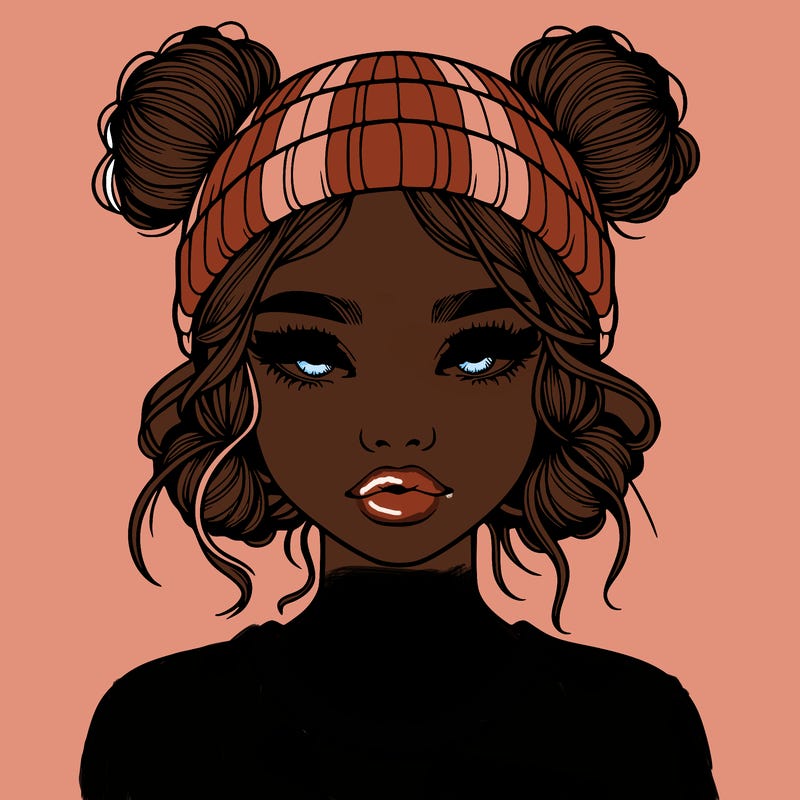 realistic girl with buns in her hair with a beanie on