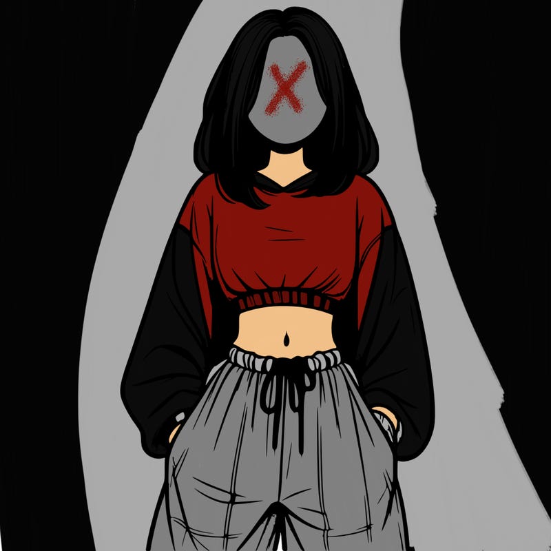 realistic girl faceless with baggy pants and a crop top