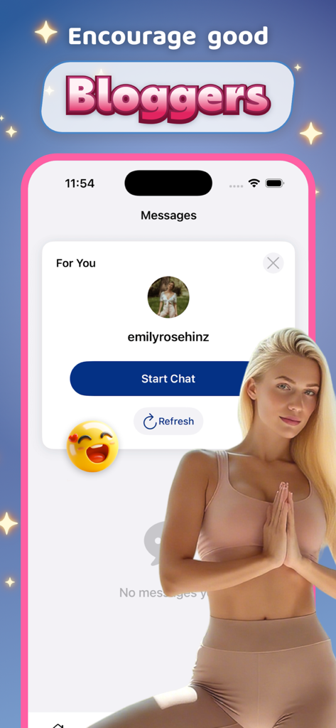 Sovo - - Smartphone screen showing the Sovo app chat feature to connect with yoga bloggers and practitioners
