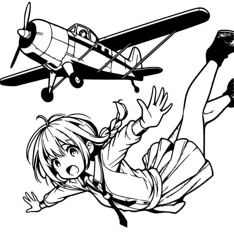 manga girl falling from a plane