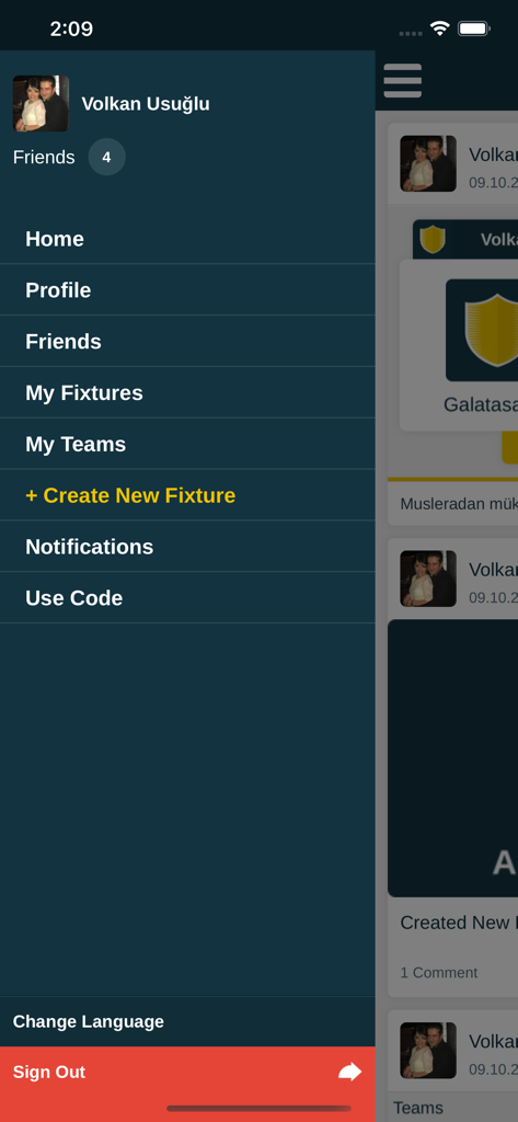 Fixture Maker - Navigation sidebar of the Fixture Maker app showing options for creating sports fixtures and managing teams