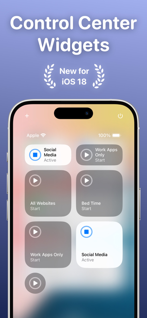 Ochi: Block Websites & Apps - Ochi app control center widgets on an iPhone for blocking social media and focus modes.