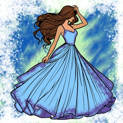 realistic woman with dress flowing in the wind