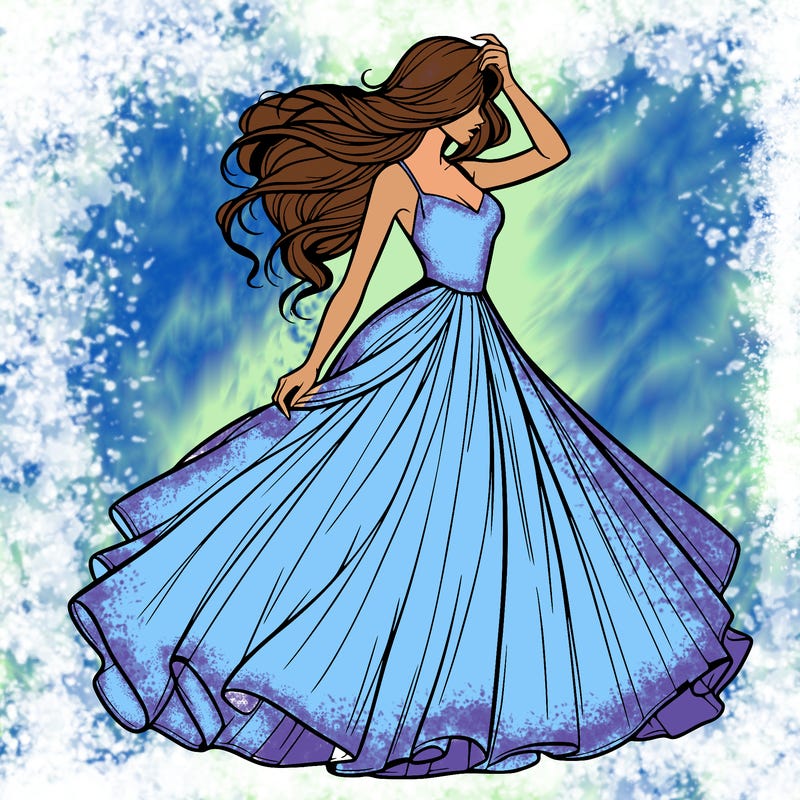 realistic woman with dress flowing in the wind