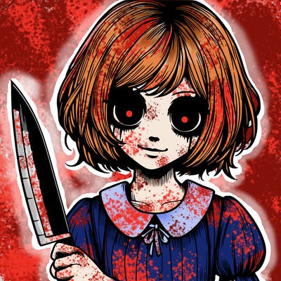 a creepy realistic girl with a knife