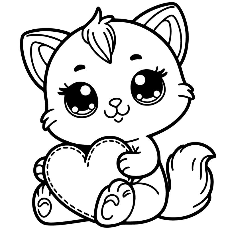 kitten holding a heart