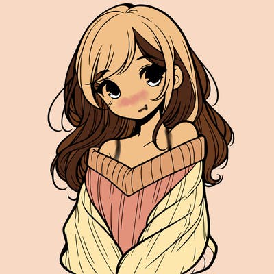 shy pretty girl wearing a sweater that is falling off one shoulder portrait