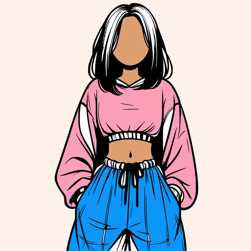 realistic girl faceless with baggy pants and a crop top