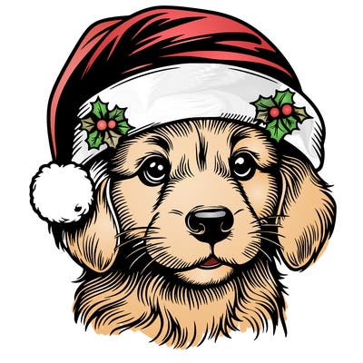 realistic dog wearing a santa hat