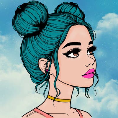 realistic girl with buns on the top of her head