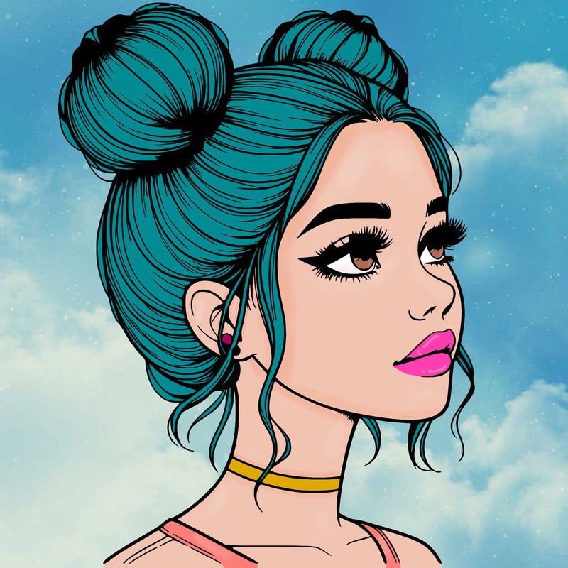 realistic girl with buns on the top of her head