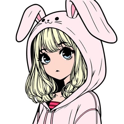 realistic girl wearing a bunny hoodie