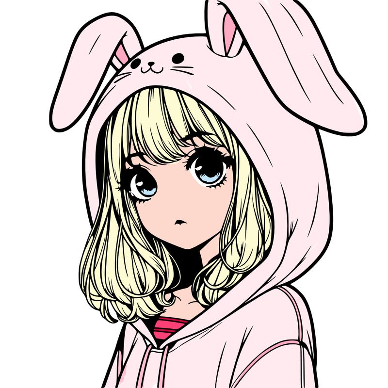 realistic girl wearing a bunny hoodie