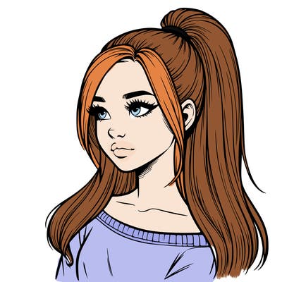 realistic girl with a high ponytail