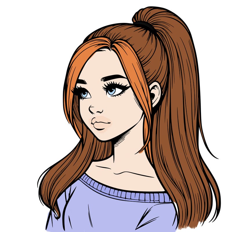 realistic girl with a high ponytail