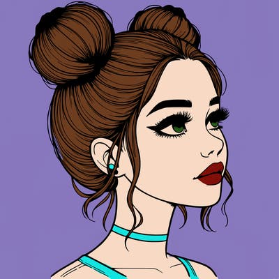 realistic girl with buns on the top of her head