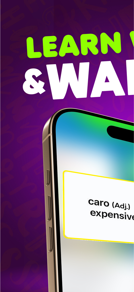 Learn Words Daily on Widget - A smartphone displaying a language learning widget with the Spanish word caro and its English translation expensive