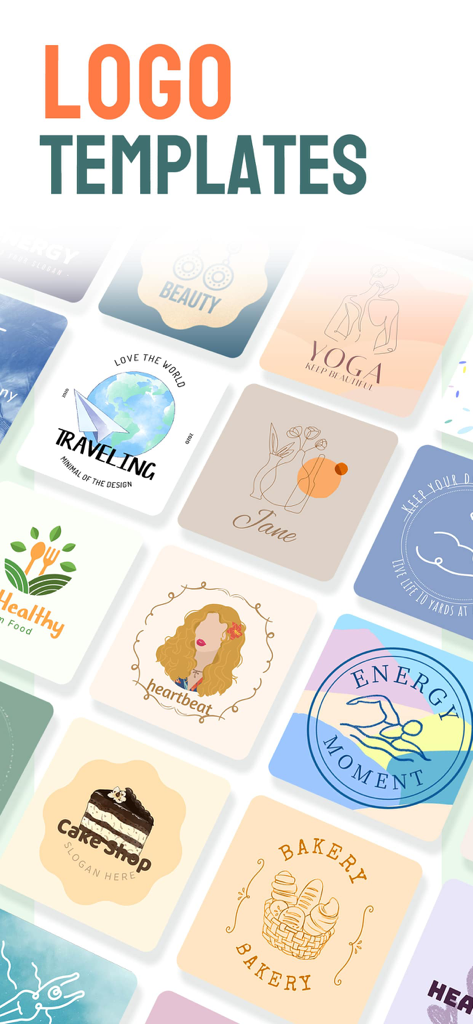 Mockup Generator - Mockitup - ベーカリー、ヨガ、旅行などの様々なビジネス向けのクリエイティブなロゴテンプレートのコレクション