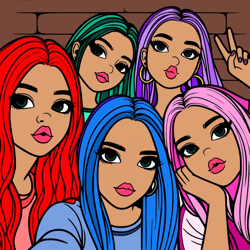 group of teen girls friends y2k up close in a selfie