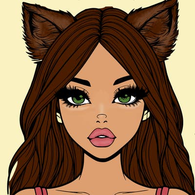 realistic girl with fox ears and realistic lips