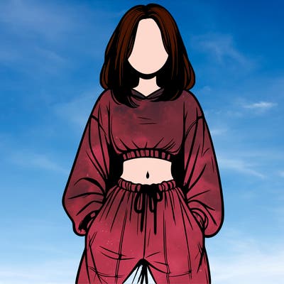 realistic girl faceless with baggy pants and a crop top