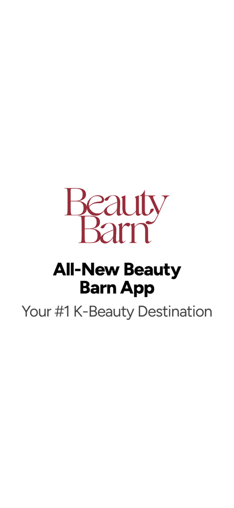 Beauty Barn: Korean Skincare - Beauty Barn app welcome screen with the slogan Your #1 K-Beauty Destination