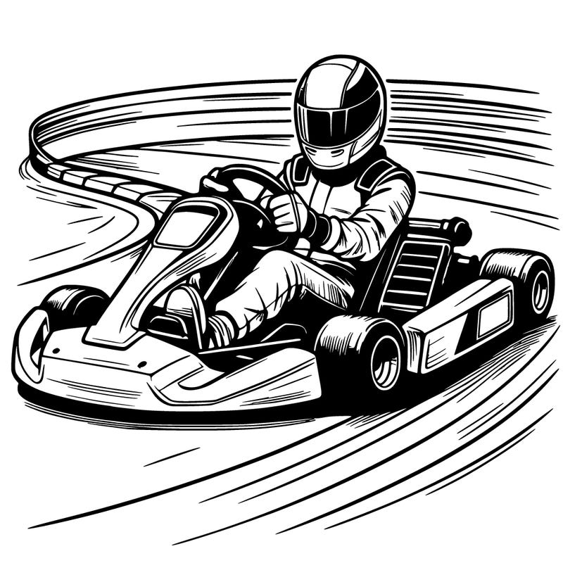 a realistic go kart on a kerb in a chicane moving fast