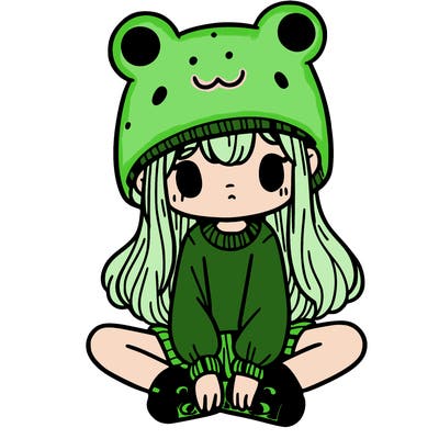 a girl wearing a frog hat and some frog socks