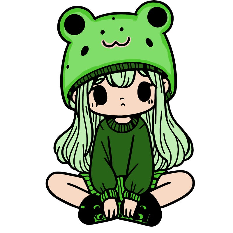 a girl wearing a frog hat and some frog socks