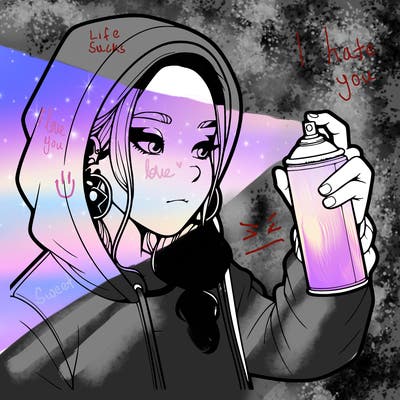 a realistic girl, spray painting