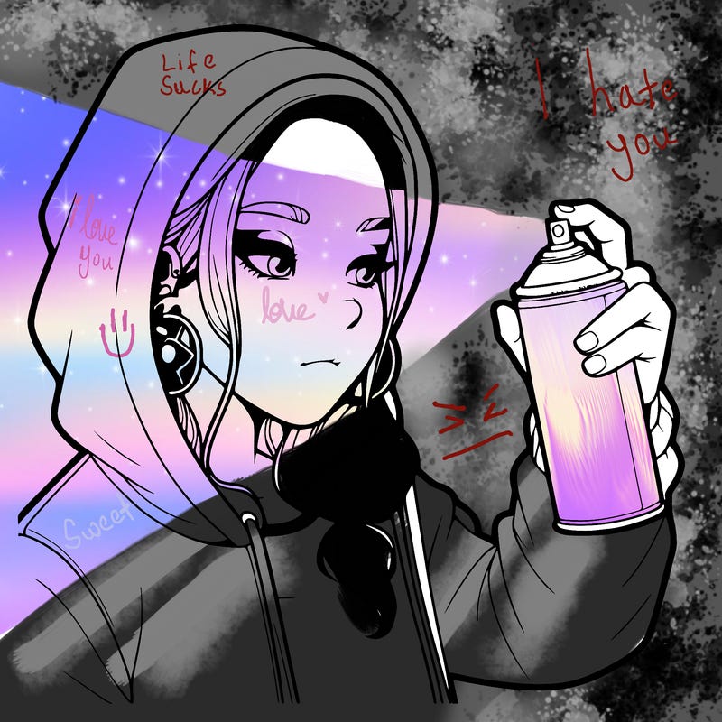 a realistic girl, spray painting